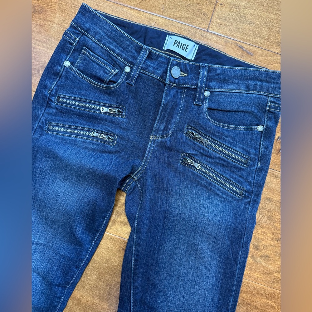 PAIGE Edgemont Moto Zip Skinny Jeans Dark Wash 25 Mid Rise